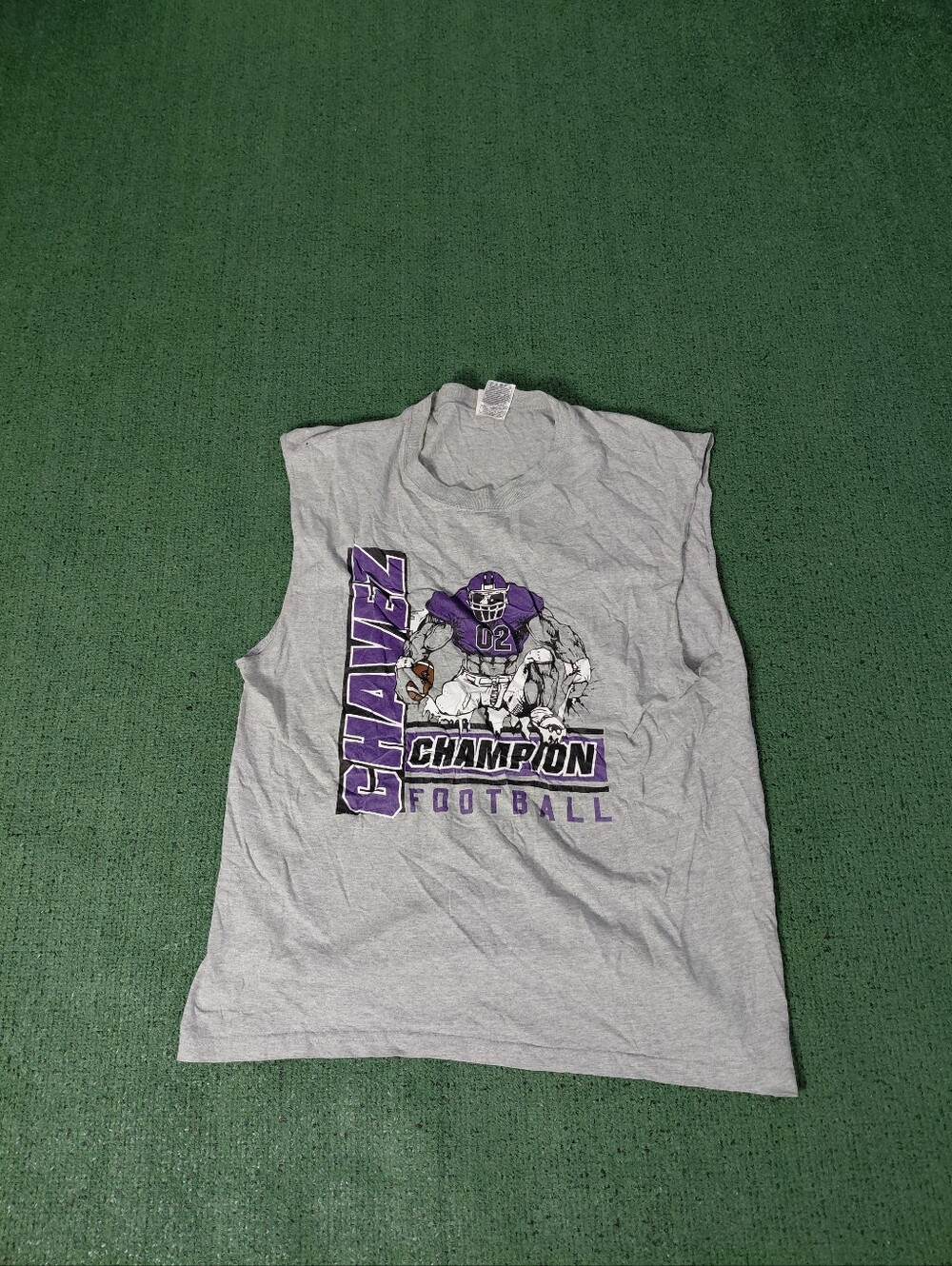 VINTAGE 1997 Chavez Champion Football Player Sports 90's Gray Cutoff Sz M/L